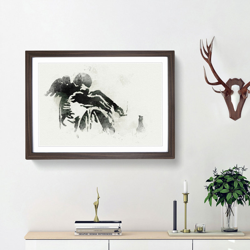 Drunken Angel by Banksy - Picture Frame Graphic Art Print, 48cm H x 65cm W x 2cm D, Walnut Framed