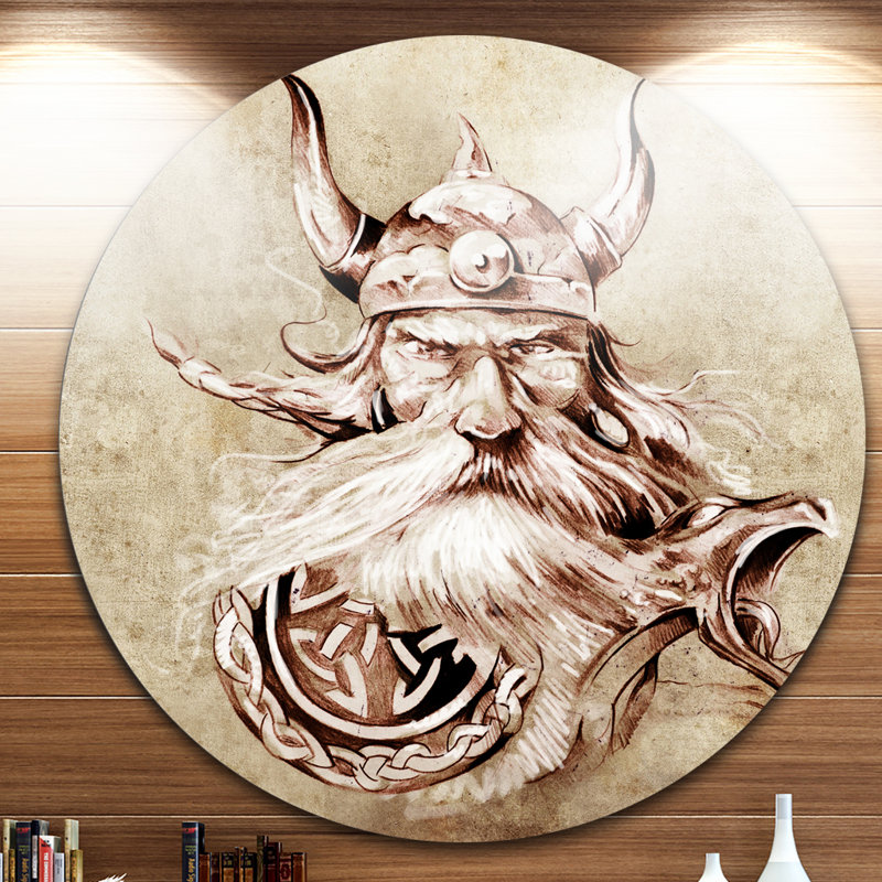 « viking warrior tatouage sketch », impression sur métal, H 38 po x l 38 po x P 1 po