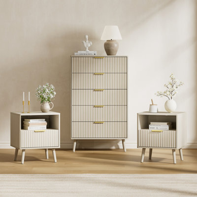 Ensemble de chambre à coucher 3 pièces (1 commode + 2 tables de chevet)