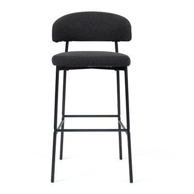 Set of 2 Jemison Boucle Upholstered Fabric Bar Stool with Black Iron Legs