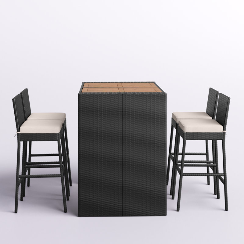 Arnisa 4 - Person Acacia Wicker Patio Dining Set with Rectangular Table , Cushions Included