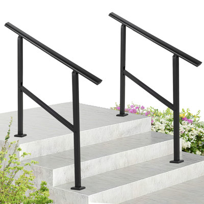 Outdoor Stair Handrail 3-Step, Adjustable 0-75° Black Metal Safety Railing for Concrete Steps, Heavy Duty Anti-Slip Grab Bar for Patio, Garden & Garage, Weather-Resistant, Easy Installation