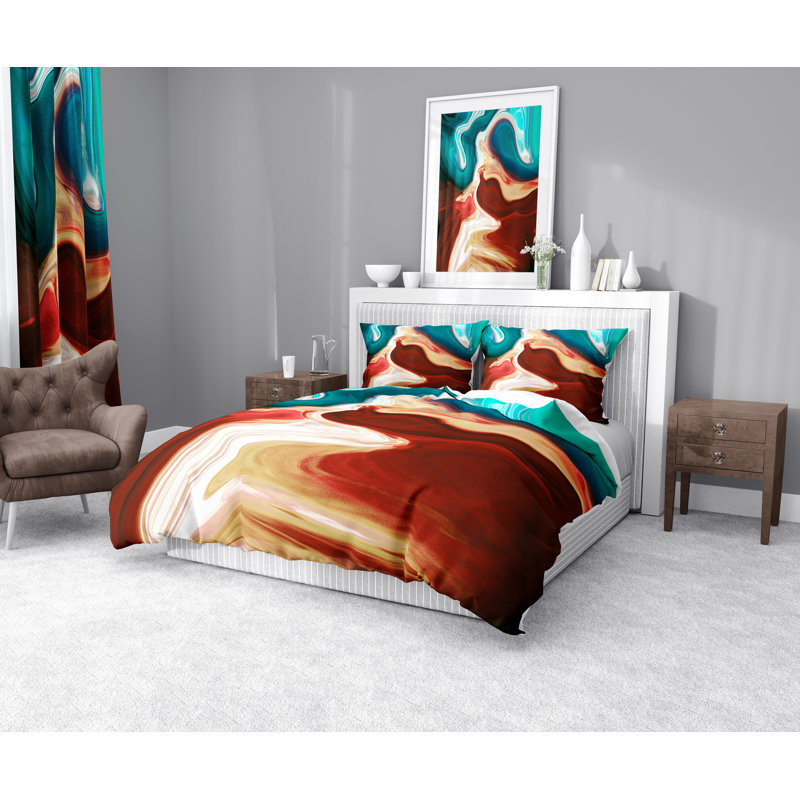  Ensemble de housse de couette en microfibre rouge et bleu, Housse de couette pour grand lit + 2 taies décora