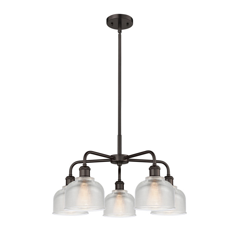 Lustre 5 lumières Narding, Transparent, Bronze huilé