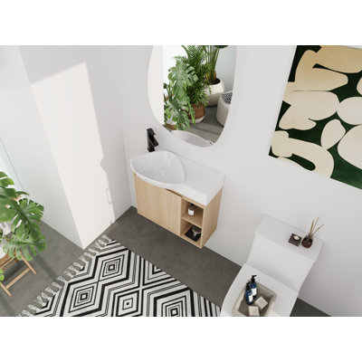 26" Wall-mounted Bathroom Vanity With Integrated Ceramic Basin And Open Storage
