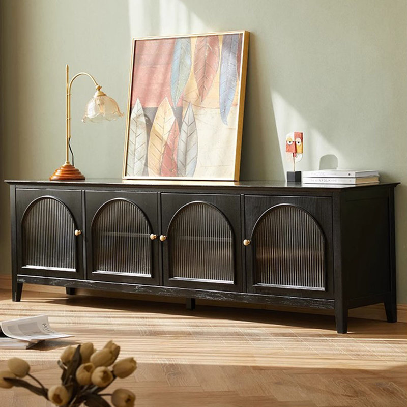 Meuble télé blanc en bois massif, H 22,44 po x L 70,87 po x l 17,72 po, Noir