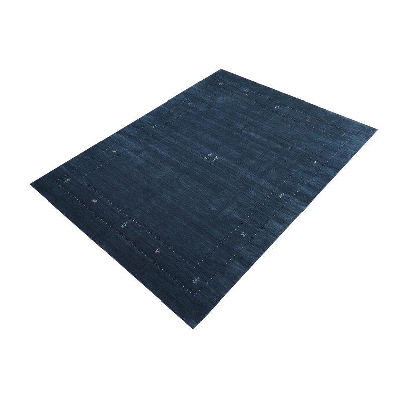 Tapis abstrait bleu / bleu clair en laine Camille Gabbeh - 8 pi 1 po x 10 pi 0 po