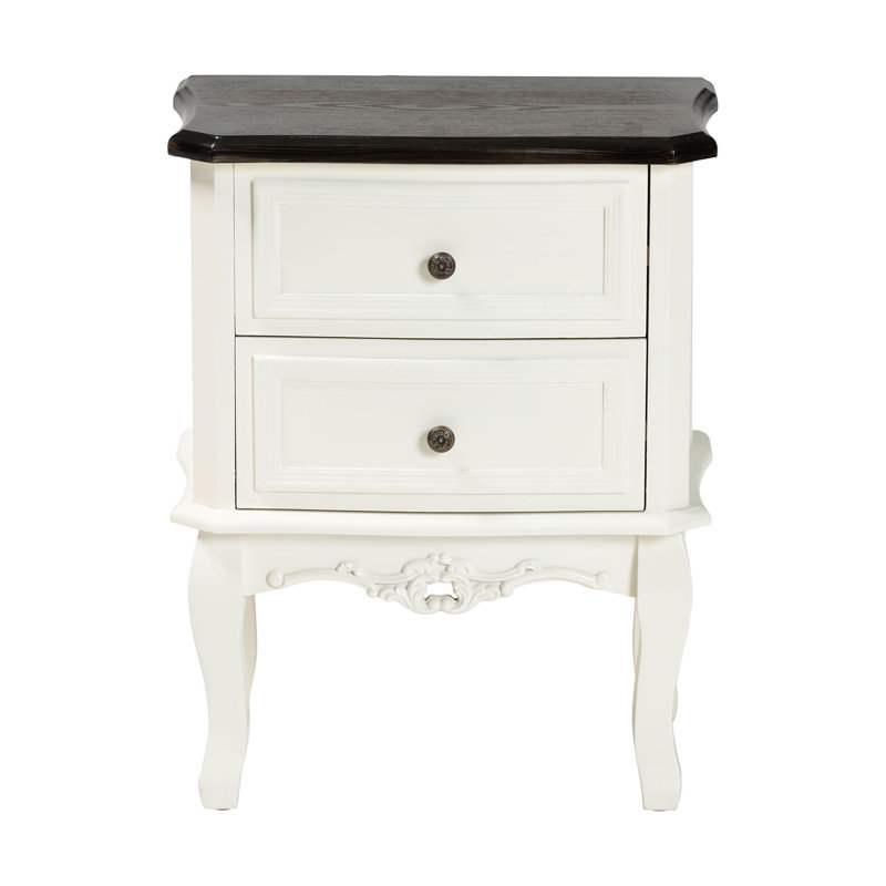 Baxton Studio Darlene Classic and Traditional French White and Cherry Brown Finished Wood 2-Drawer End Table