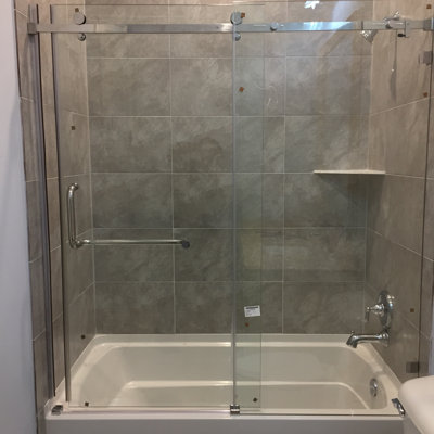 58.5-59.8"W X 74.8"H Glass Shower Door, Semi-Frameless Sliding Shower Door Clear Tempered Glass, Sliding Bathroom Door With 304 Stainless