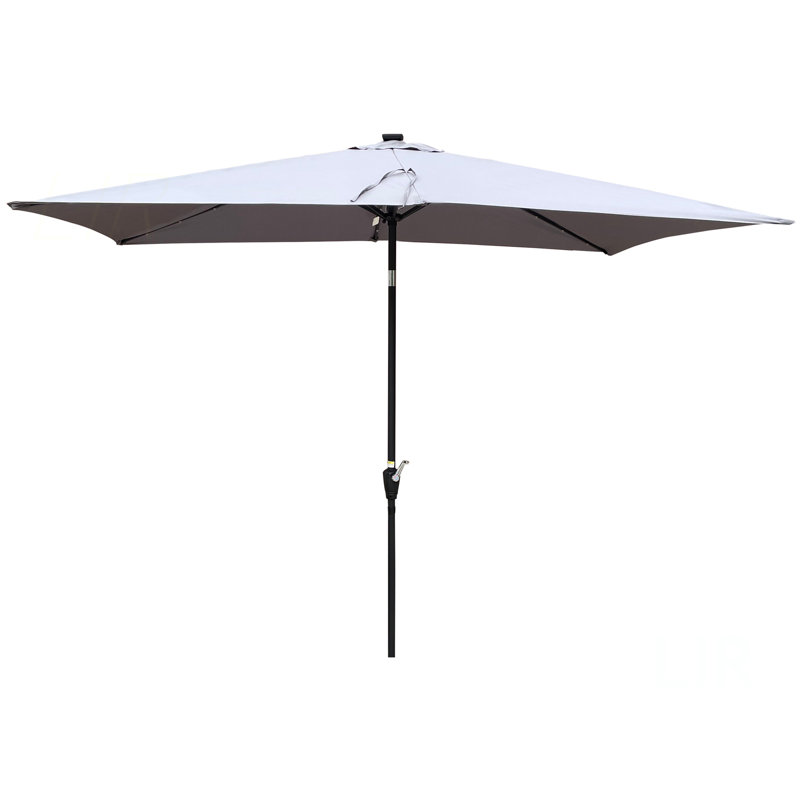 Parasol d'extérieur à DEL solaire 10 x 6,5T avec manivelle et bouton poussoir inclinable pour la cour, Gris