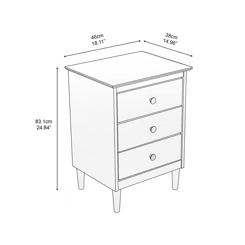 Spencer Three Drawer Solid Wood Nightstand Walnut