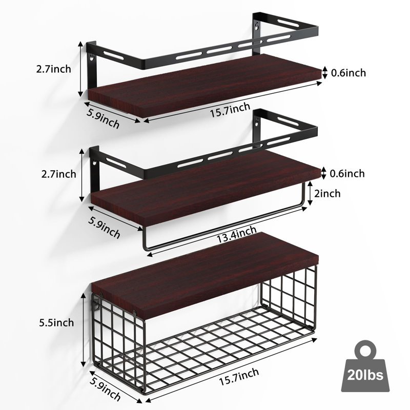 Hegewisch 4 Piece Floating Shelf, Walnut Brown