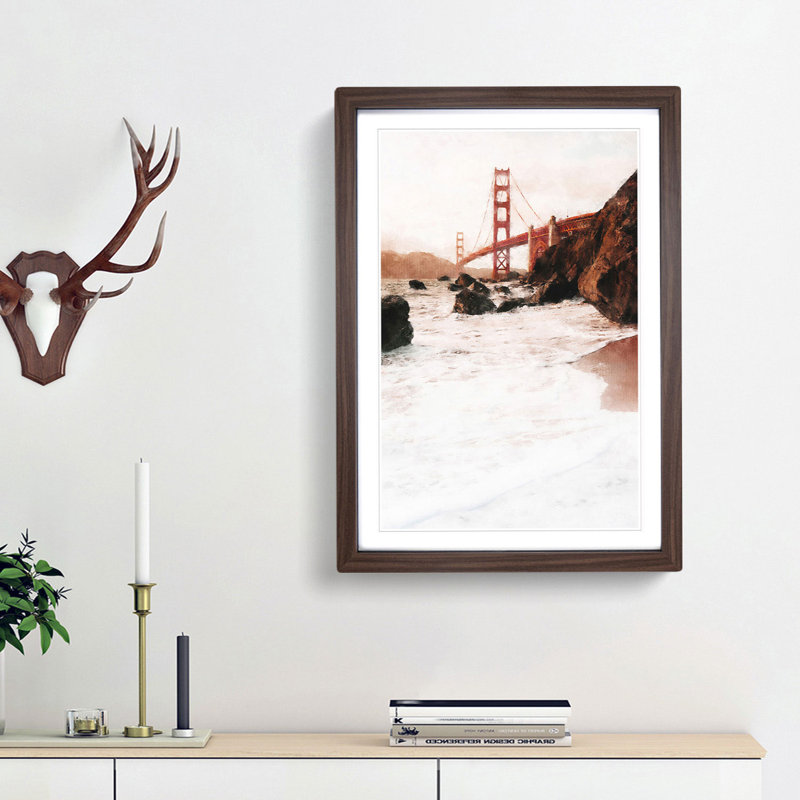 Golden Gate Bridge in San Francisco Abstract - Picture Frame Painting Print, Walnut Framed, 45cm H x 33cm W x 2cm D