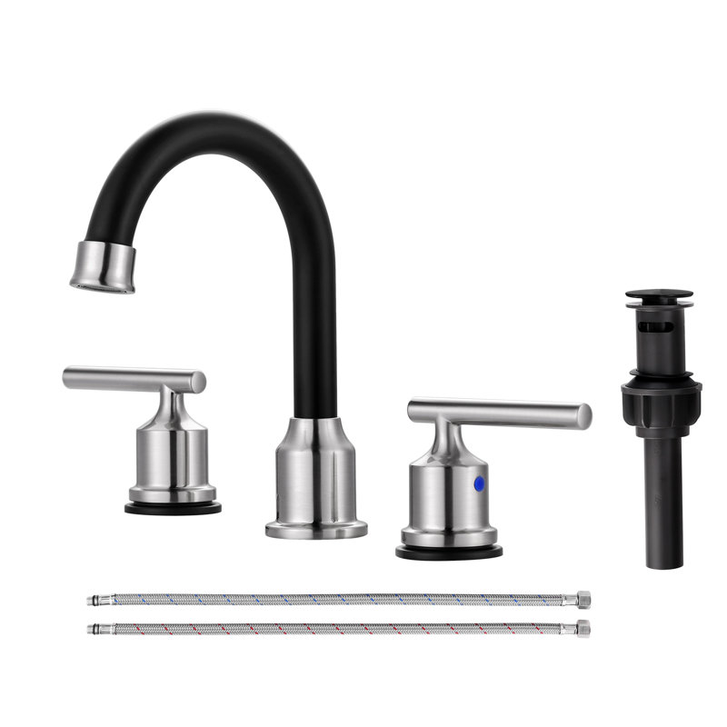 2-handle Bathroom Faucet with Drain Assembly, Brushed Nickel/Black
