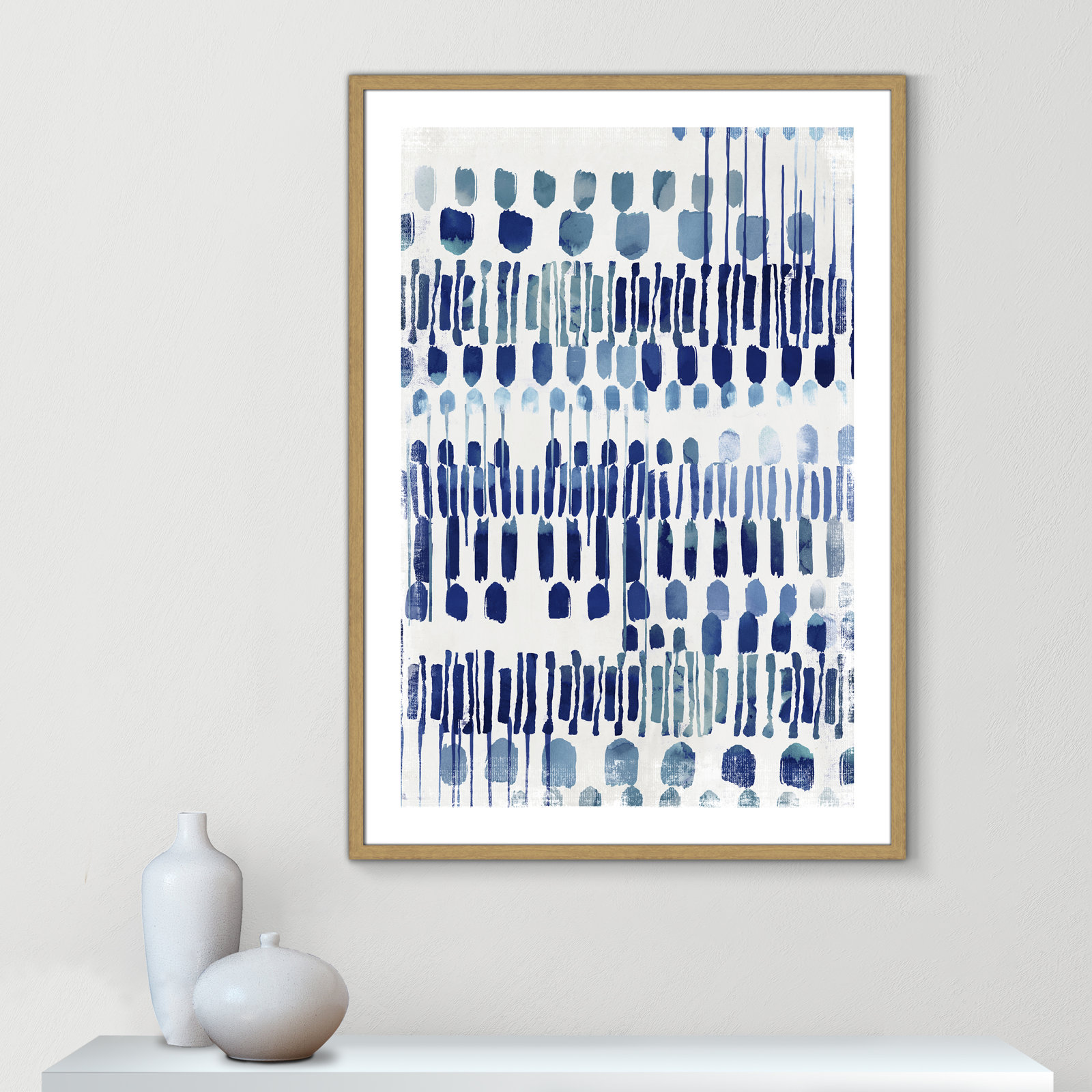Fynn "Continuously I" Painting by Eva Watts, 41.5" H x 29.5" W x 0.75" D, Natural Wood Grain Framed Paper, White