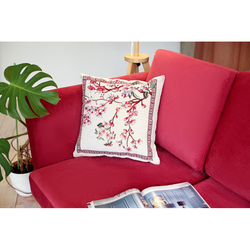 Floral Chenille and Cotton Blend Throw Pillow