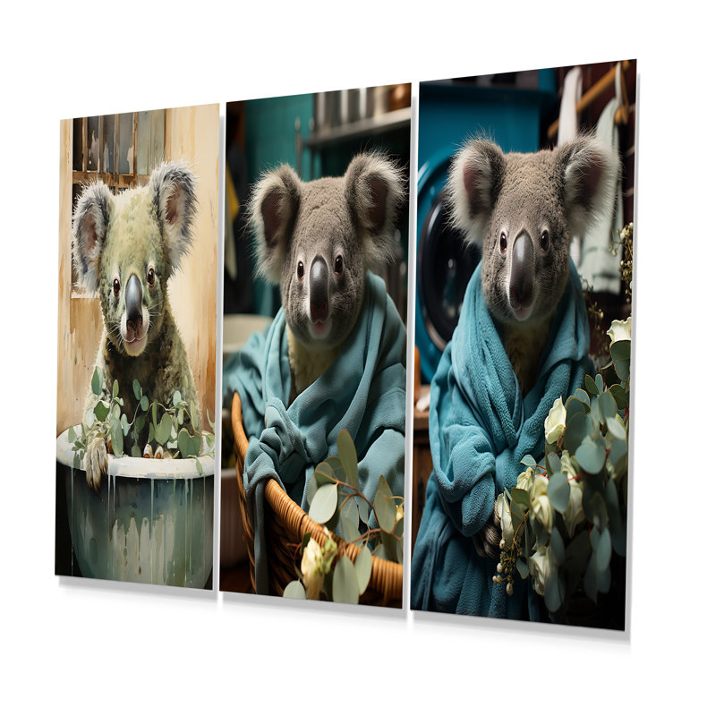 Ensemble de 3 décorations murales Koalas Laundry Time - Koala, H 32 po x l 48 po