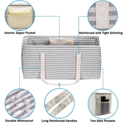 Très grand sac fourre-tout sur pied avec structure en fil métallique renforcé et sur les côtés, très grand sac fourre-tout avec poignée, sacs d'épicerie réutilisables pliables, sac de plage, fourre-tout de voiture (gris)