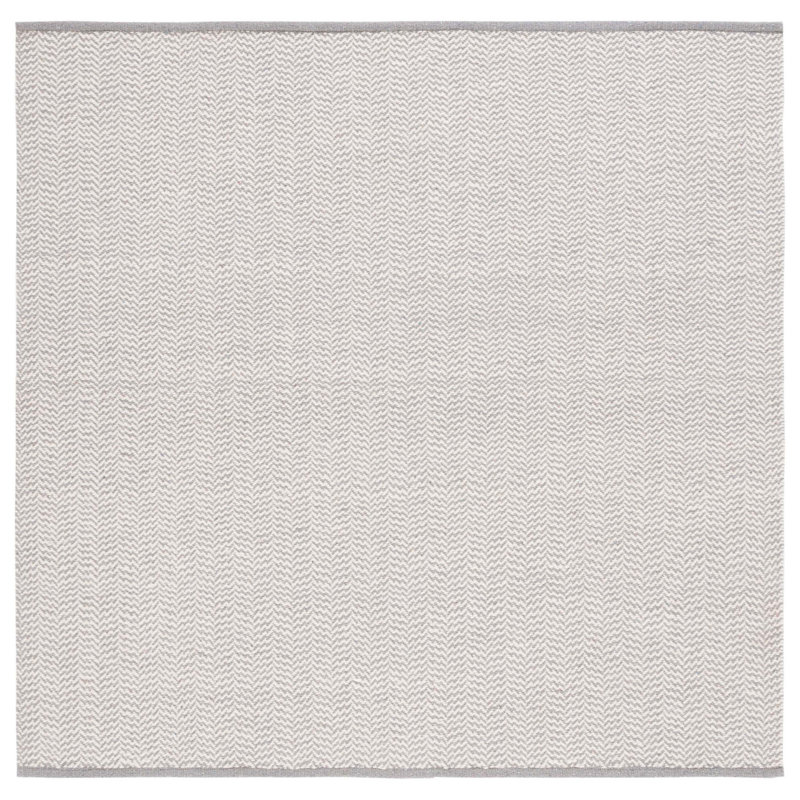 Vermont Hand Woven Cotton/Wool Geometric Rug in Ivory/Gray, Square 6'