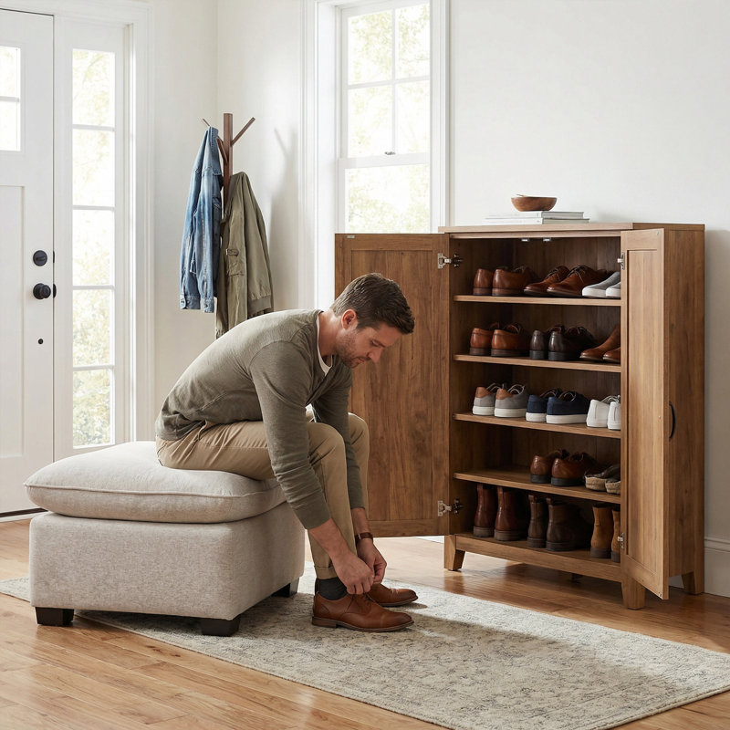 Square Upholstered Ottoman With Wooden Legs, Multi-Functional Footrest For Living Room, Bedroom, Various Fabrics & Colors