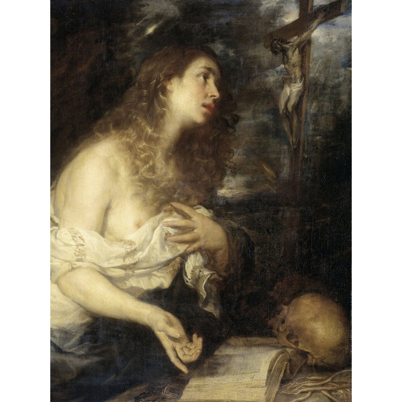 Penitent Mary Magdalene With Skull by Mateo Cerezo - No Frame Art Prints