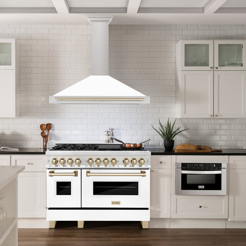 Hotte de cuisine en acier inoxydable 48 po ZLINE, Blanc mat / or