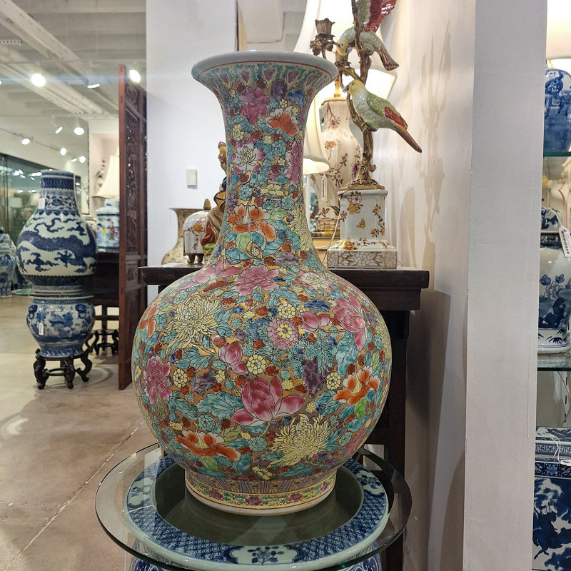 Famille Rose Floral Ball Vase
