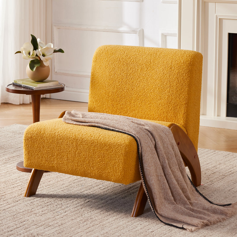 Chaise d'appoint rembourrée avec pieds en bois, Jaune