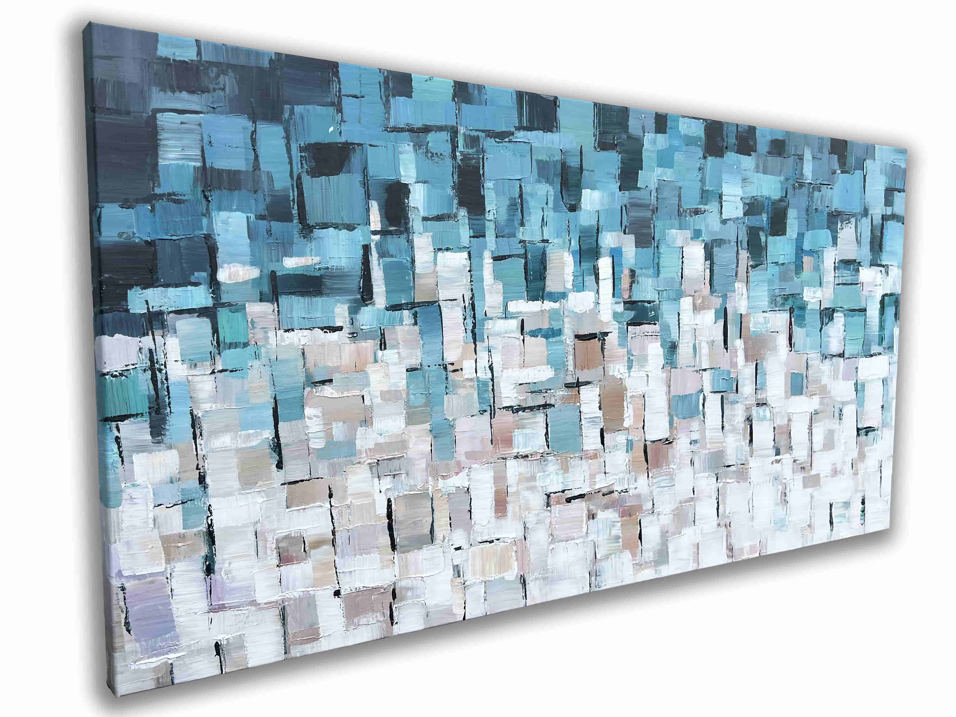 Wrought Studio™ Aqua Geometric Patchwork Canvas Art | Wayfair