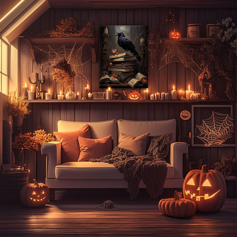 ART Halloween Wall Decor Creepy Witchy Bat Canvas Poster Book Retro Pumpkin Print Painting Gothic Retro Decor Aesthetic for Halloween Room Family Bedroom Decor 8x10inch