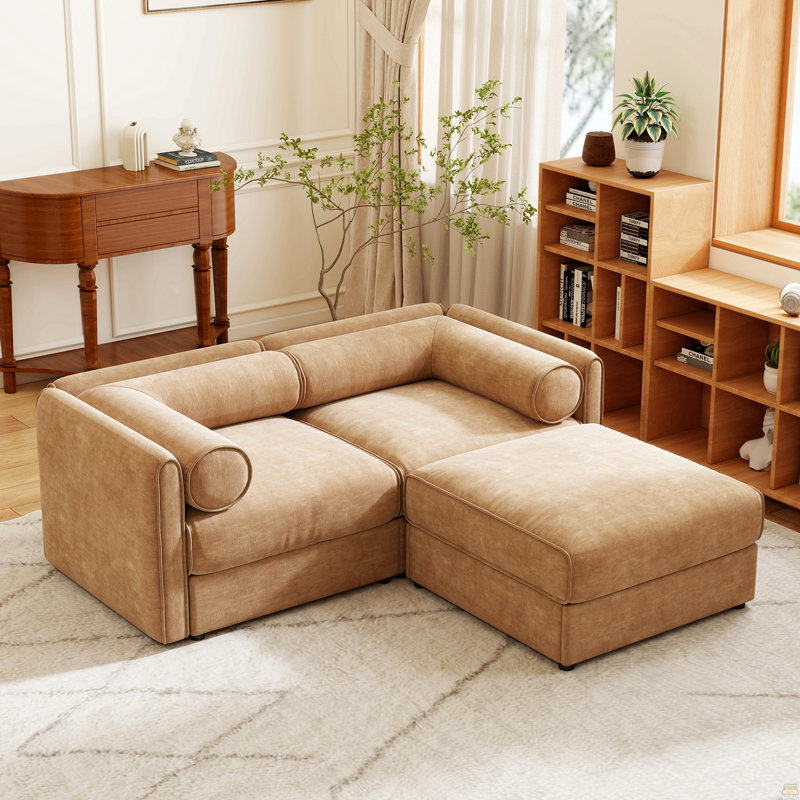 Canapé en chenille 2 places avec repose-pieds, 27,9 po H x 75,5 po l x 37,4 po P, 2, Chameau