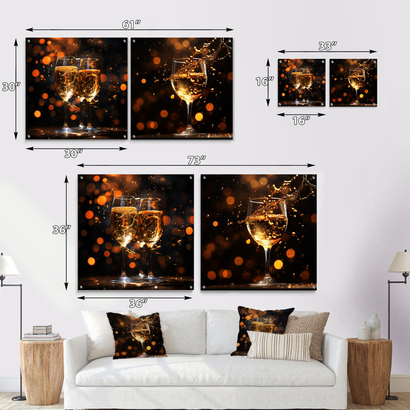 Champagne céleste - ensemble de 2 verres à cocktail en acrylique, H 16 po x l 33 po