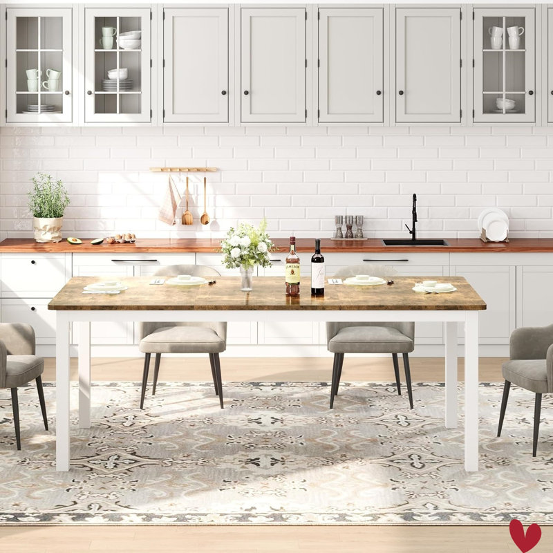 70.9/78 in Dining Table for 6-8, Farmhouse Wooden Kitchen Tables for Family, Rectangular Industrial Style Dining Room Table w/ Sturdy Metal Frame