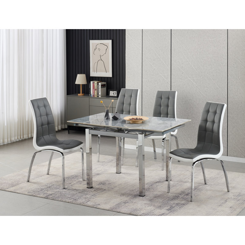 Piccolo Sintered Stone Extending Dining Table with 4 Vienna Chairs, Grey