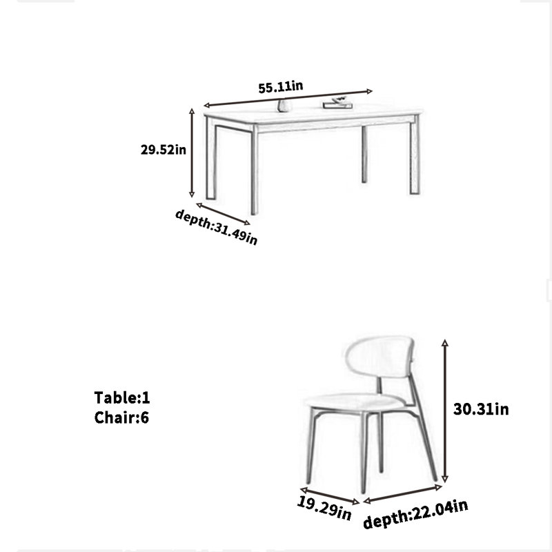 Combinaison simple de table à manger et de chaise, H 29,52 po x L 55,11 po x l 31,49 po