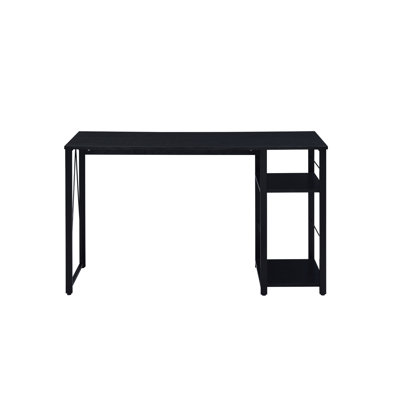 Bureau rectangulaire, finition noire, tablette à 2 niveaux, base en métal pour bureau avec espace de travail moderne