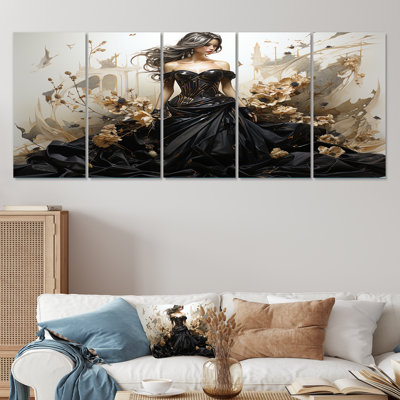 Ensemble de 5 pièces d'art noir et or haute couture