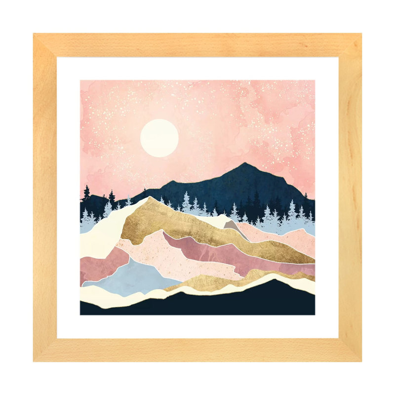 Coral Sunset - impression d'art graphique, Blanc, H 16 po x l 16 po x p 1 po, Toile avec cadre en bois beige