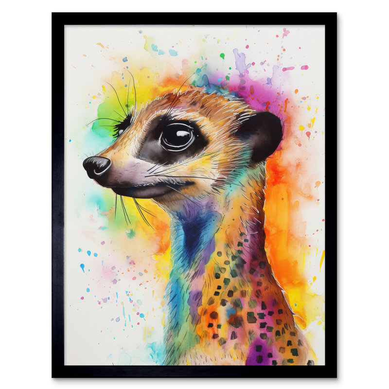 Meerkat Multicoloured Portrait Watercolour Painting Art Print Framed Poster Wall Decor 12x16 inch
