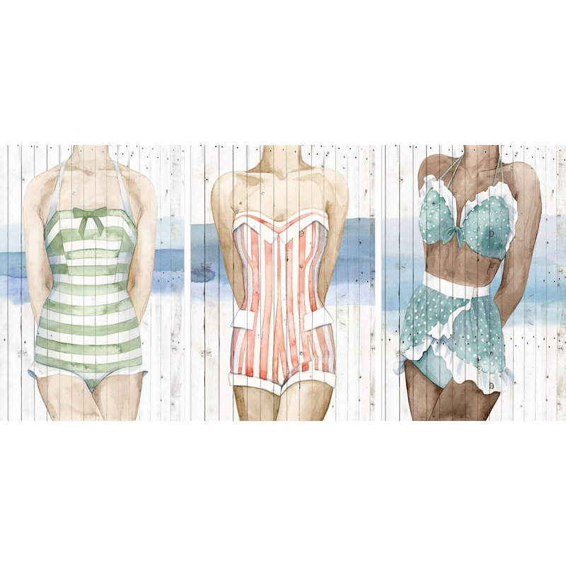 Bygone Bathers Triptych - ensemble de 3 reproductions sur toile, H 18 po x l 12 po x L 1,5 po