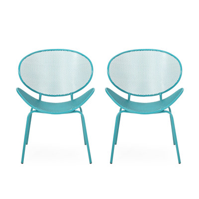 Stylish Teal Iron Chair - Mesh Seating, 25.75" D X 33.15" H, For Outdoor Living Shell Playful Retro Look, Frame, H Room