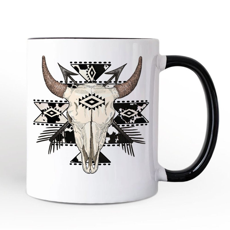 Tasse de crâne de taureau aztèque, cadeau bohémien Western avec nom personnalisé