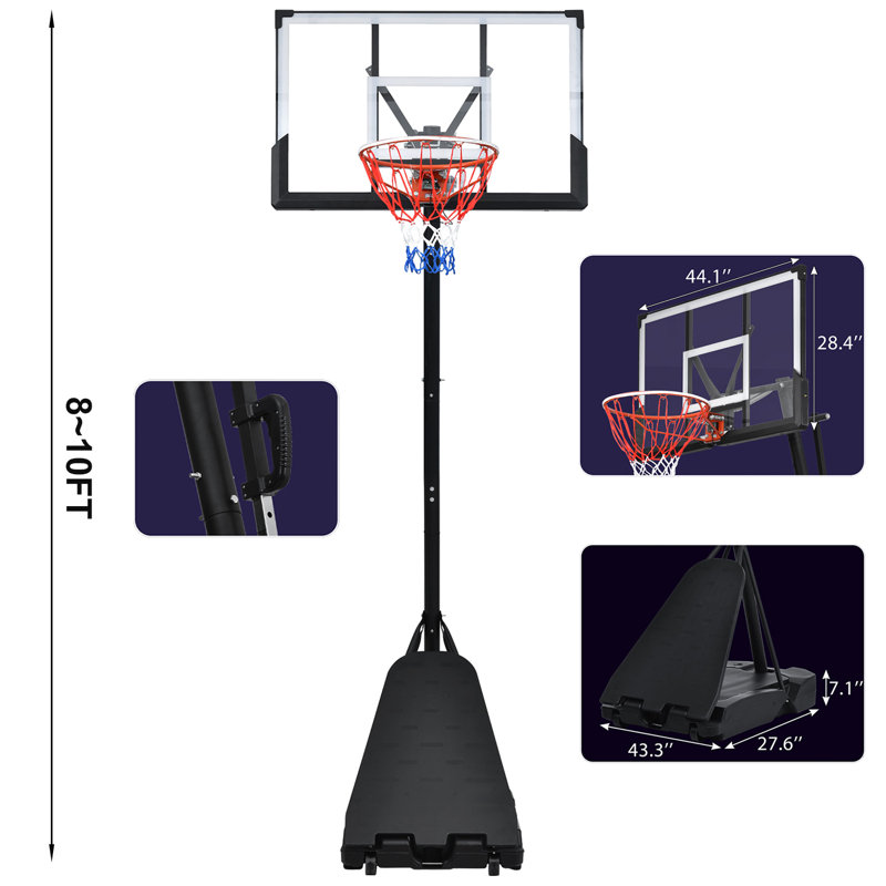 Cerceau de basketball portatif en acier de 44,1 po à hauteur ajustable (ballon non inclus)