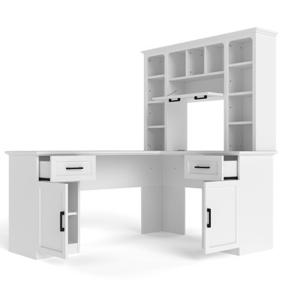 Bureau d'ordinateur en L avec 2 armoires et 2 tiroirs