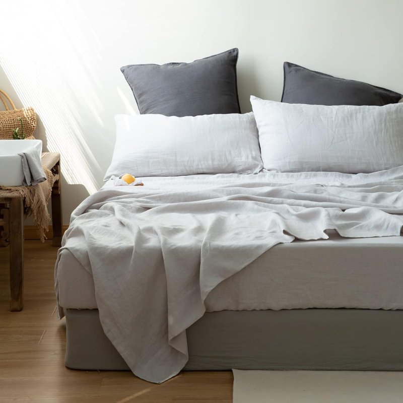Drap-housse 100% lin, Queen Fitted Sheet, Gray