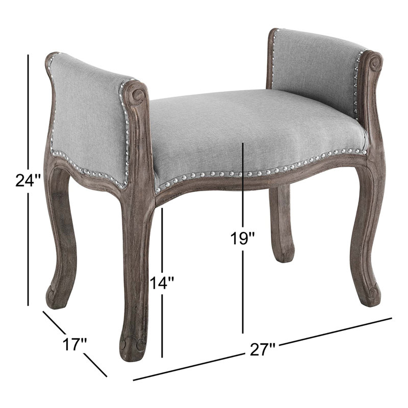 Banc vintage rembourré en tissu, Velours gris pâle