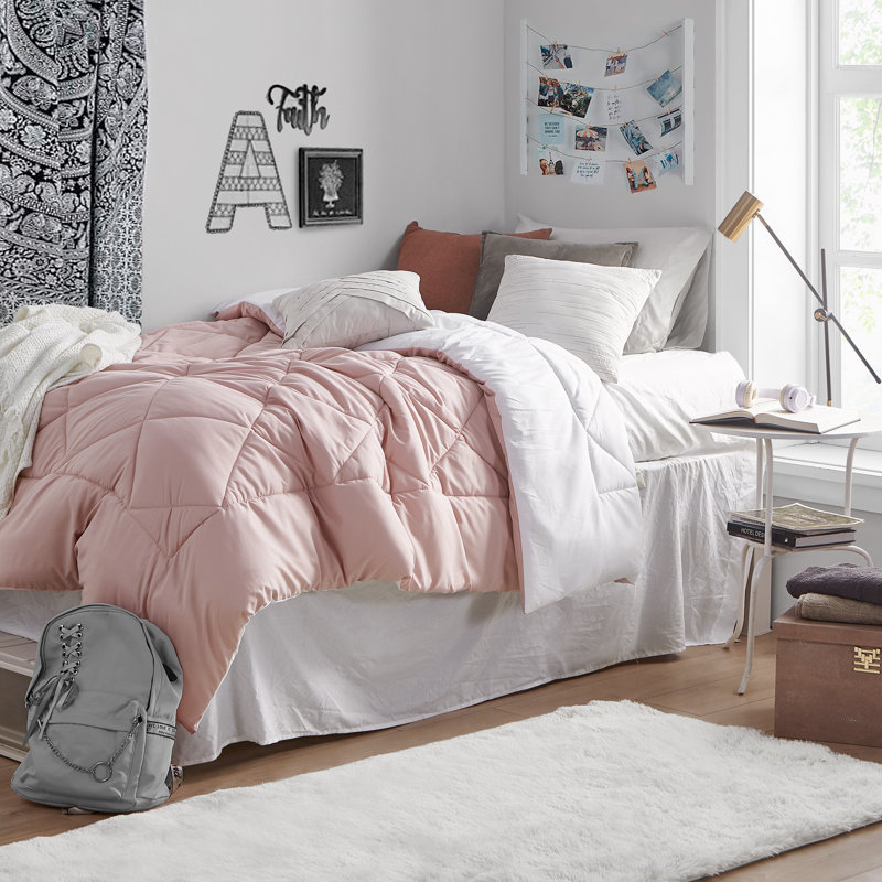 Édredon réversible pour lit simple TG, Rose / blanc