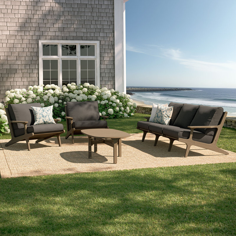 Ensemble de meubles d'extérieur en bois de teck 4 pièces Saratoga, 5 Pcs: Chair, Table, Cushions, Sofa, Gris