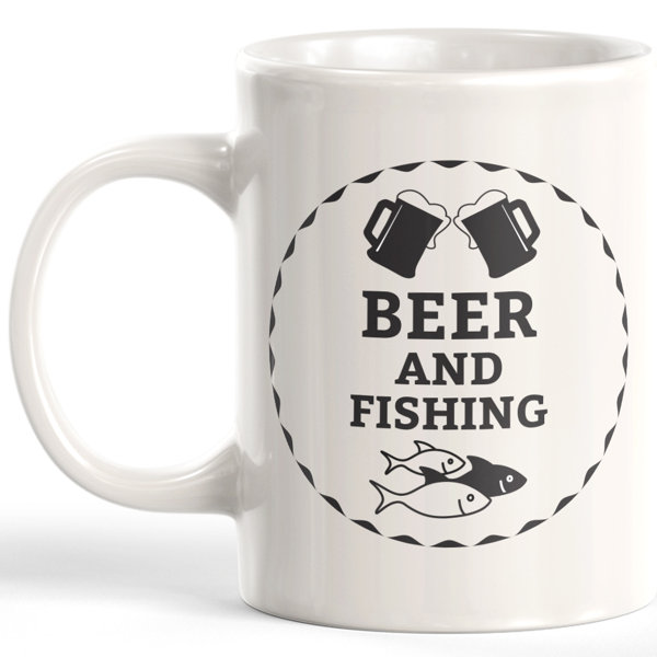 Beer and Fishing Coffee Mug Trinx Material: Ceramic, Capacity: 11 oz