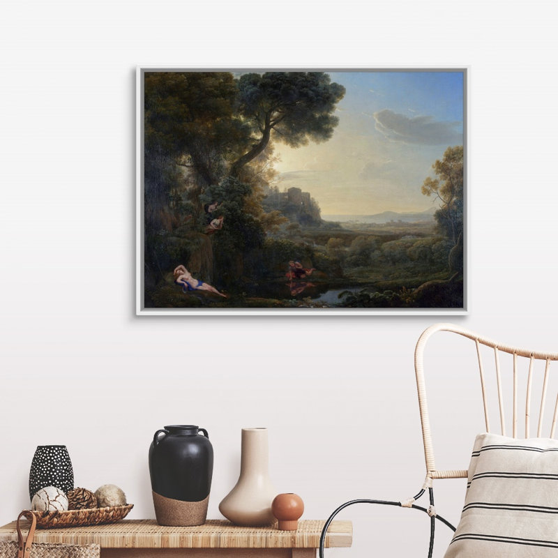«Landscape with Narcissus and Echo, 1644» par Claude Lorrain - reproduction d'art sur toile, H 32 po x l 42 po x P 1,75 po